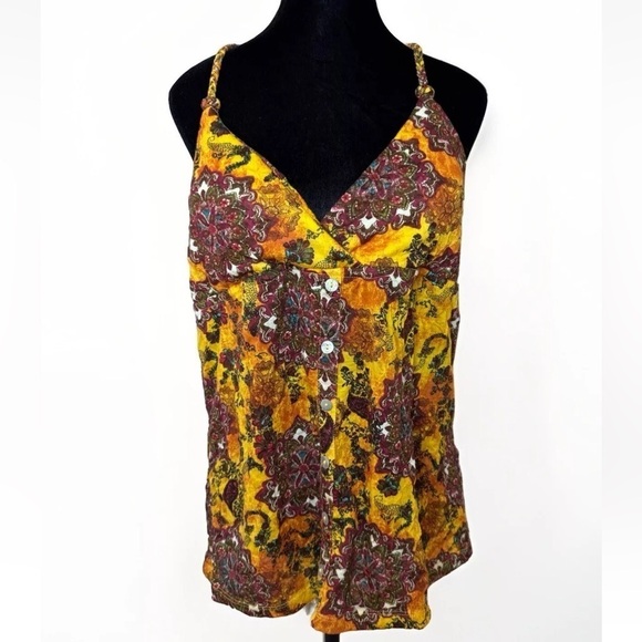 Y2K Babydoll Top XL Self Esteem Yellow Braided Straps Boho Festival Hippie Retro - Picture 1 of 8